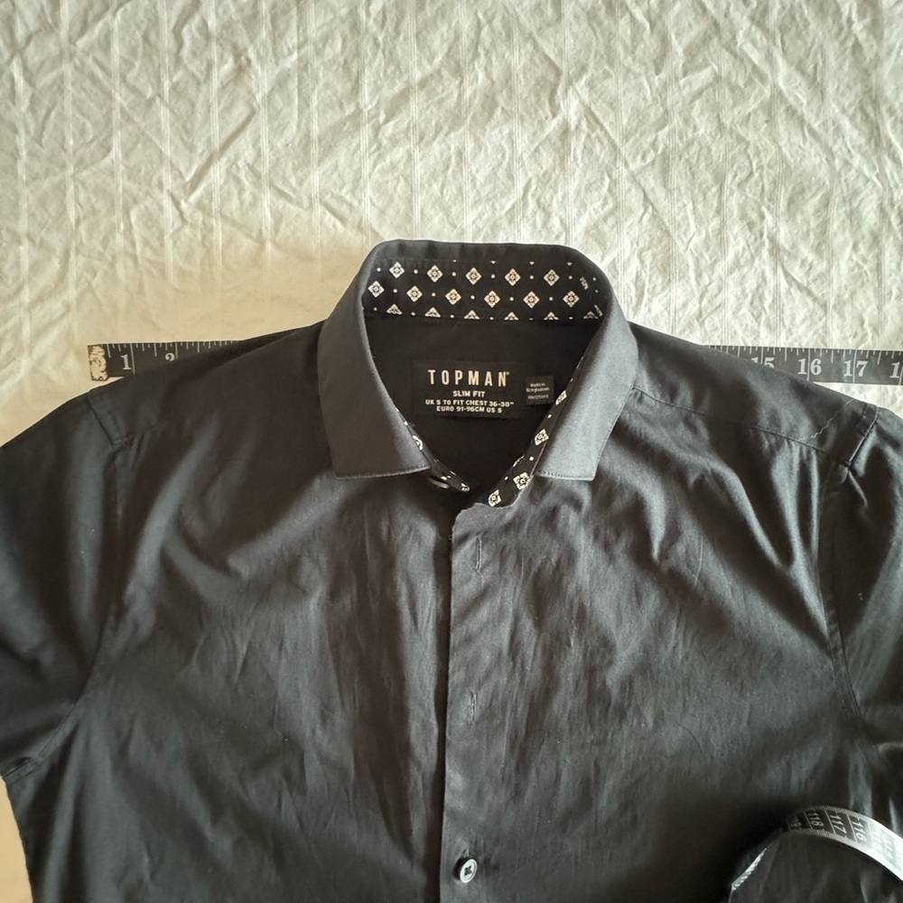 Topman Short Sleeve Button Down Slim Fit Shirt Size Small Black - Picture 5 of 6